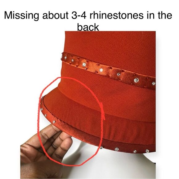 Vintage Milano New York Cloche Hat with Elegant Box Rhinestone Accents in Orange - Picture 4 of 8